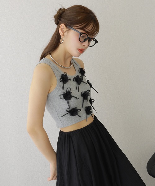 flower motif lib tank top /フラワー モチーフ リブ タンク