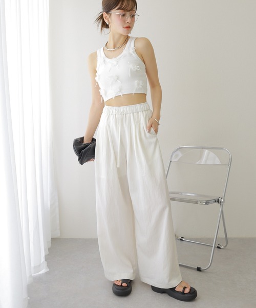 flower motif lib tank top /フラワー モチーフ リブ タンク
