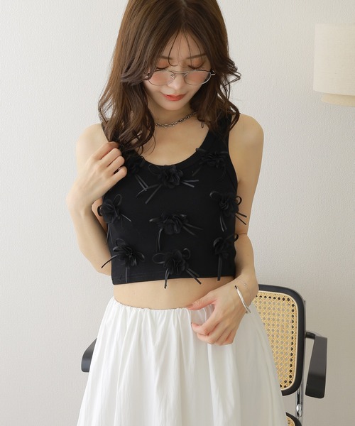 flower motif lib tank top /フラワー モチーフ リブ タンク