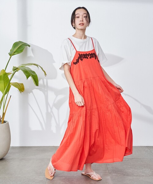 セール】【Lipa別注】 モチーフ刺繍キャミワンピース