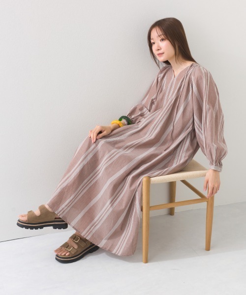 OMNES（オムネス）の「コットンボイルストライプスキッパーワンピース（ワンピース・レディース・ブラウン系その他/ブルー系その他/グリーン系その他・FREE）」の21枚目の写真