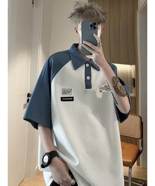 MGV（エムジーヴィー）の「ラグランデザインポロシャツ（ポロシャツ・メンズ・ブルー/ブラック・MEDIUM/LARGE/X-LARGE）」の12枚目の写真