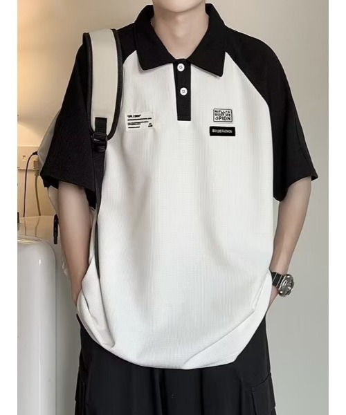 MGV（エムジーヴィー）の「ラグランデザインポロシャツ（ポロシャツ・メンズ・ブルー/ブラック・MEDIUM/LARGE/X-LARGE）」の4枚目の写真
