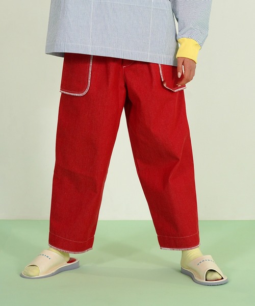 TUCKSHOP(タックショップ)の「OUT POCKET JEANS / アウト ポケット ジーンズ(デニムパンツ・メンズ・オフホワイト/レッド・1/2)」の1枚目の写真