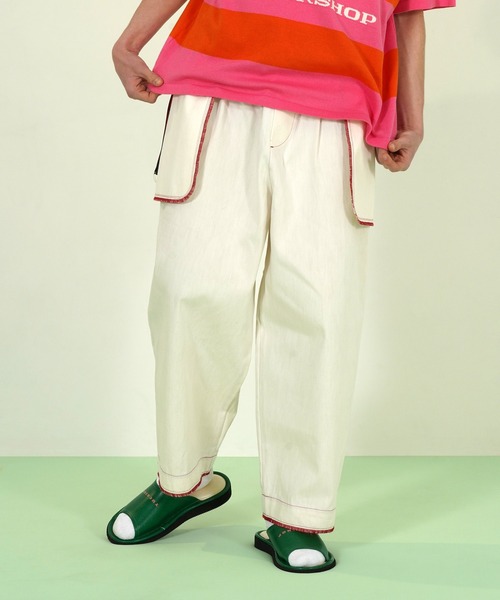 TUCKSHOP(タックショップ)の「OUT POCKET JEANS / アウト ポケット ジーンズ(デニムパンツ・メンズ・オフホワイト/レッド・1/2)」の2枚目の写真