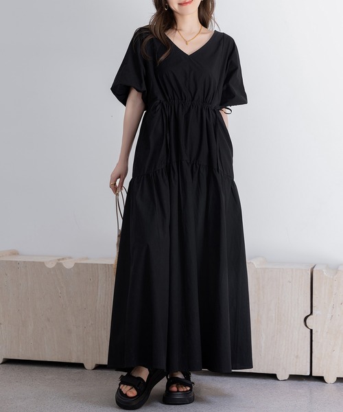 DAY CLOSET(デイ クローゼット)の「レディース ぽわん袖ウエストギャザーティアードロングワンピース(ワンピース・レディース・ブルー系その他/ホワイト/ブラック・S/M)」の11枚目の写真
