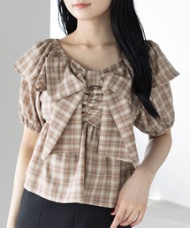 clear | ビッグリボンチェック柄半袖ブラウス[カジュアル リボン ガーリー オフショル]≪SS新作≫(シャツ/ブラウス)