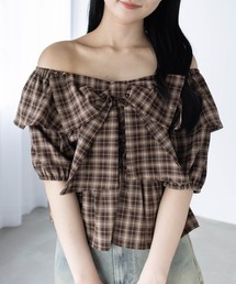 clear | ビッグリボンチェック柄半袖ブラウス[カジュアル リボン ガーリー オフショル]≪SS新作≫(シャツ/ブラウス)