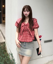 アンドマリー　フラワーリボントップス　レッド ANDMARY】Flower ribbon tops