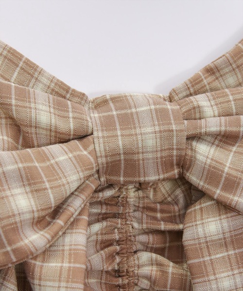 clear（クリア）の「ビッグリボンチェック柄半袖ブラウス[カジュアル リボン ガーリー オフショル]≪SS新作≫（シャツ/ブラウス・レディース・ベージュ/ブラウン/レッド・F）」の14枚目の写真