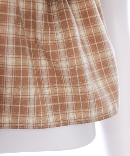 clear（クリア）の「ビッグリボンチェック柄半袖ブラウス[カジュアル リボン ガーリー オフショル]≪SS新作≫（シャツ/ブラウス・レディース・ベージュ/ブラウン/レッド・F）」の7枚目の写真