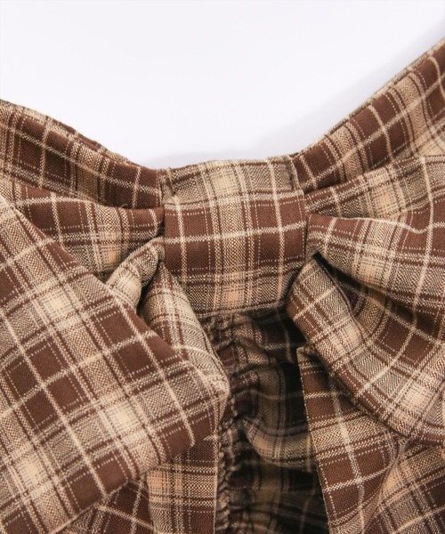 clear（クリア）の「ビッグリボンチェック柄半袖ブラウス[カジュアル リボン ガーリー オフショル]≪SS新作≫（シャツ/ブラウス・レディース・ベージュ/ブラウン/レッド・F）」の16枚目の写真