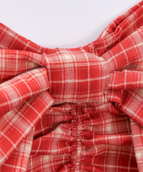 clear（クリア）の「ビッグリボンチェック柄半袖ブラウス[カジュアル リボン ガーリー オフショル]≪SS新作≫（シャツ/ブラウス・レディース・ベージュ/ブラウン/レッド・F）」の15枚目の写真