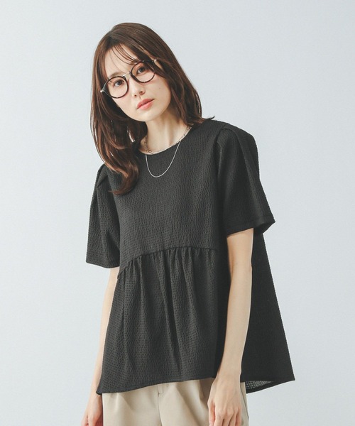 GLOBAL WORK(グローバルワーク)の「ジャガードペプラムプルオーバー/311078(Tシャツ/カットソー・レディース・アイボリー/ブラック/グリーン系その他3・MEDIUM/LARGE)」の2枚目の写真