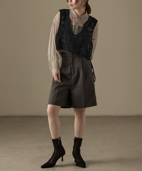 Fashion Letter（ファッションレター）の「かぎ針編みクロシェニット サイドリボンベスト（ベスト・レディース・ブラック/キナリ・M）」の19枚目の写真