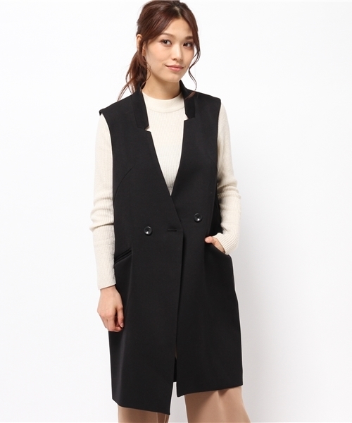 OUTLET（アウトレット）の「【robbem】T/Wロングジレ（ベスト・レディース・ブラック/オフホワイト・38）」の2枚目の写真