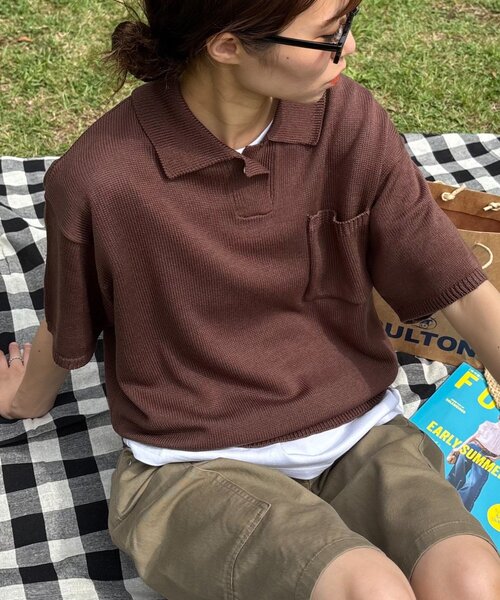 CIAOPANIC TYPY（チャオパニックティピー）の「【UNISEX】サマーニットポロシャツ（ポロシャツ・レディース・グリーン/アイボリー/ブラウン/ブラック・MEDIUM/LARGE）」の22枚目の写真