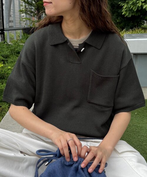 CIAOPANIC TYPY（チャオパニックティピー）の「【UNISEX】サマーニットポロシャツ（ポロシャツ・レディース・グリーン/アイボリー/ブラウン/ブラック・MEDIUM/LARGE）」の20枚目の写真