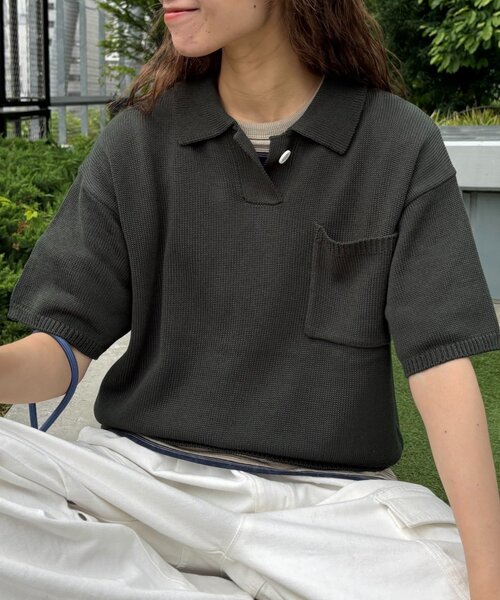 CIAOPANIC TYPY（チャオパニックティピー）の「【UNISEX】サマーニットポロシャツ（ポロシャツ・レディース・グリーン/アイボリー/ブラウン/ブラック・MEDIUM/LARGE）」の18枚目の写真