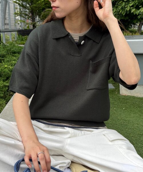 CIAOPANIC TYPY（チャオパニックティピー）の「【UNISEX】サマーニットポロシャツ（ポロシャツ・レディース・グリーン/アイボリー/ブラウン/ブラック・MEDIUM/LARGE）」の17枚目の写真