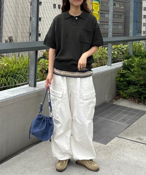 CIAOPANIC TYPY（チャオパニックティピー）の「【UNISEX】サマーニットポロシャツ（ポロシャツ・レディース・グリーン/アイボリー/ブラウン/ブラック・MEDIUM/LARGE）」の16枚目の写真