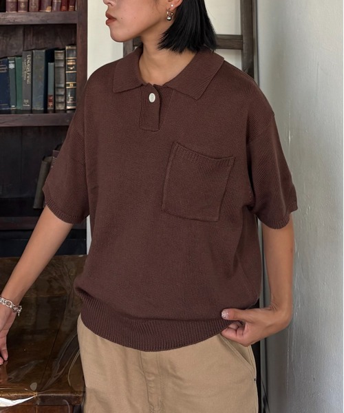 CIAOPANIC TYPY（チャオパニックティピー）の「【UNISEX】サマーニットポロシャツ（ポロシャツ・レディース・グリーン/アイボリー/ブラウン/ブラック・MEDIUM/LARGE）」の3枚目の写真