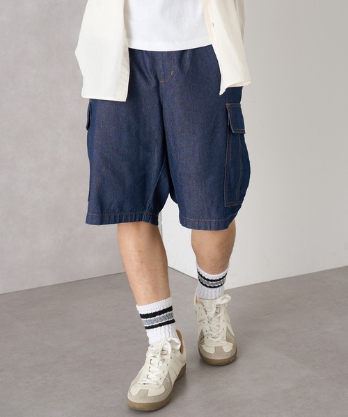 MAGASIN DE MODE Brew(マガジンデモードブリュー)の「【MAGASIN DE MODE Brew】5.0ozデニムカーゴショートパンツ(ABI) MNY 5271-6020 ルーズフィット ライトオンス 快適素材(デニムパンツ・メンズ・ネイビー/サックスブルー・M/L/2L)」の2枚目の写真