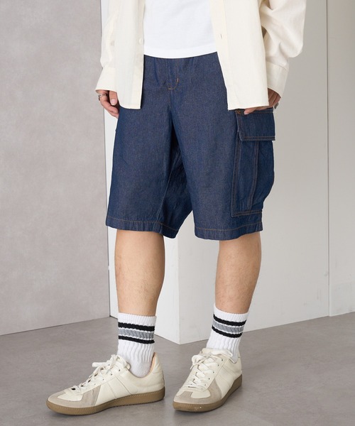 MAGASIN DE MODE Brew(マガジンデモードブリュー)の「【MAGASIN DE MODE Brew】5.0ozデニムカーゴショートパンツ(ABI) MNY 5271-6020 ルーズフィット ライトオンス 快適素材(デニムパンツ・メンズ・ネイビー/サックスブルー・M/L/2L)」の3枚目の写真