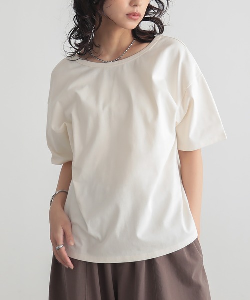 for/c(フォーシー)の「汗シミ防止バックオープンTシャツ【サスティナブル】(Tシャツ/カットソー・レディース・ブルー/オフホワイト/ブラウン/チャコールグレー・M/L)」の17枚目の写真