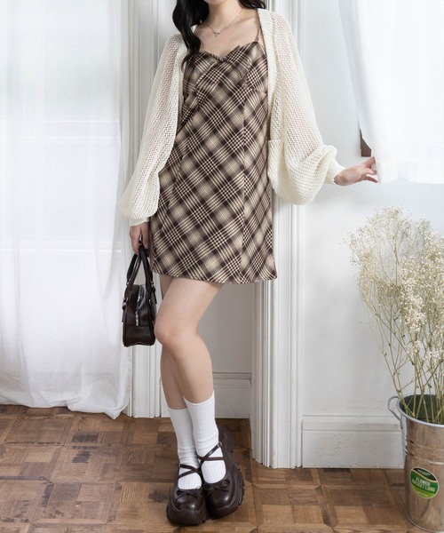 セール】リボン付きチェックミニワンピ‐ス[着回し力抜群 ガーリー