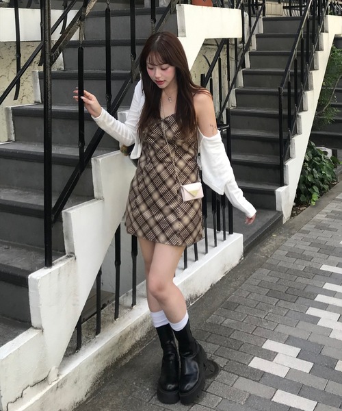 セール】リボン付きチェックミニワンピース[着回し力抜群 ガーリー