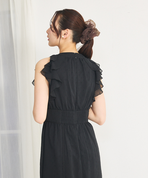 セール】ホルターネックフリルマーメイドワンピース 夏服 ノースリーブ