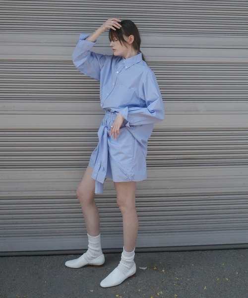 CLANE（クラネ）の「LOGO BUTTON-DOWN BASIC SHIRTS（シャツ/ブラウス・レディース・その他/サックスブルー/ホワイト・1/2）」の6枚目の写真