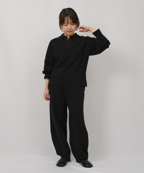 【みれたん】EPOCA　キュプラベーシックミラノリブニットパンツ ブラック ミラノリブ編みカーブパンツ Palm Riche│Eimee Law & LHELBIE 公式