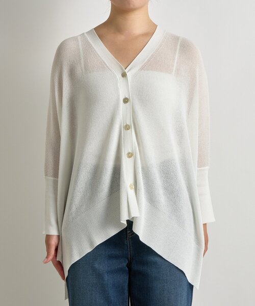 un dix cors（アンディコール）の「《快適な羽織り心地◎》サラサラシアーポンチョカーデ（カーディガン/ボレロ・レディース・レッド/オフホワイト/ブラック・FREE）」の14枚目の写真