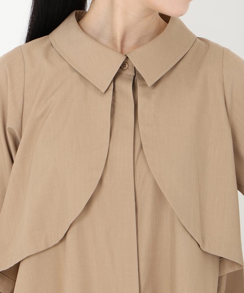 STRAWBERRY-FIELDS（ストロベリーフィールズ）の「シルキーツイル_トレンチディテールシャツ羽織り（シャツ/ブラウス・レディース・オフホワイト/キャメル・2）」の7枚目の写真