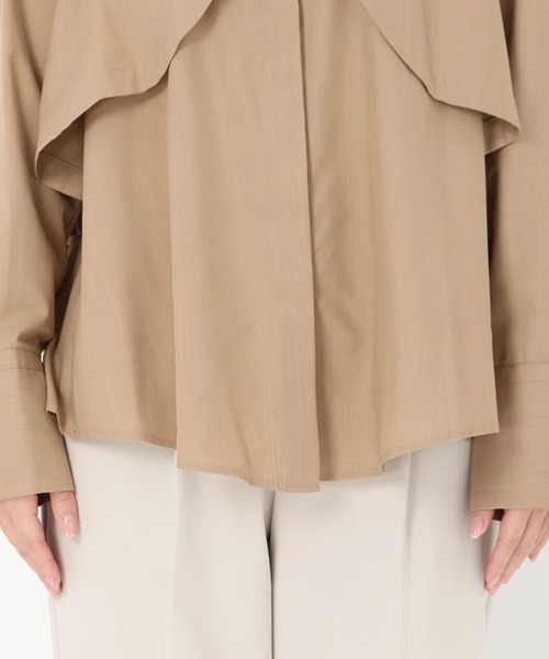 STRAWBERRY-FIELDS（ストロベリーフィールズ）の「シルキーツイル_トレンチディテールシャツ羽織り（シャツ/ブラウス・レディース・オフホワイト/キャメル・2）」の10枚目の写真