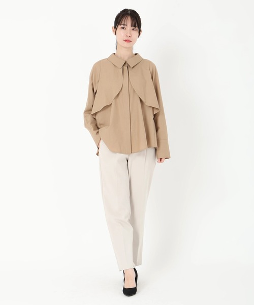 STRAWBERRY-FIELDS（ストロベリーフィールズ）の「シルキーツイル_トレンチディテールシャツ羽織り（シャツ/ブラウス・レディース・オフホワイト/キャメル・2）」の11枚目の写真
