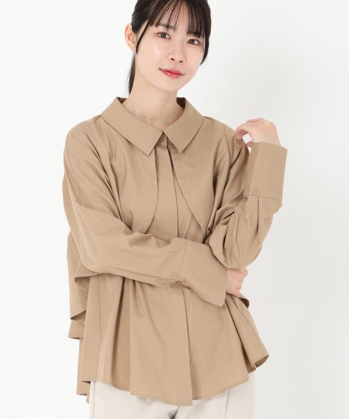STRAWBERRY-FIELDS（ストロベリーフィールズ）の「シルキーツイル_トレンチディテールシャツ羽織り（シャツ/ブラウス・レディース・オフホワイト/キャメル・2）」の4枚目の写真