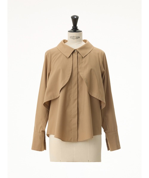 STRAWBERRY-FIELDS（ストロベリーフィールズ）の「シルキーツイル_トレンチディテールシャツ羽織り（シャツ/ブラウス・レディース・オフホワイト/キャメル・2）」の12枚目の写真