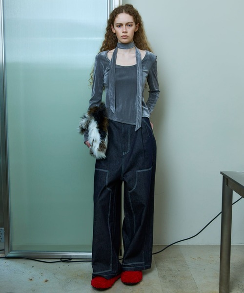 セール】Sheer Velour Asymmetrical Tops/シアーベロアアシメトップス