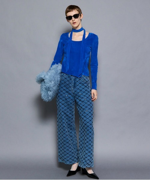 MAISON SPECIAL（メゾンスペシャル）の「Sheer Velour Asymmetrical Tops/シアーベロアアシメトップス（Tシャツ/カットソー・レディース・グレー/ブラック/ブルー・FREE）」の6枚目の写真