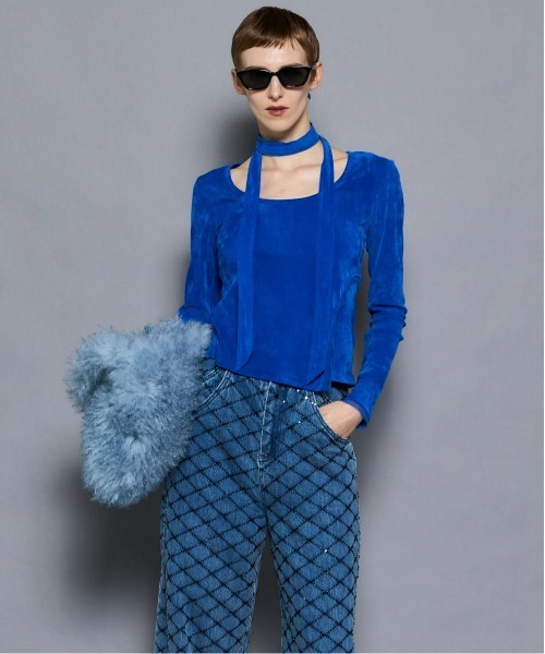 MAISON SPECIAL（メゾンスペシャル）の「Sheer Velour Asymmetrical Tops/シアーベロアアシメトップス（Tシャツ/カットソー・レディース・グレー/ブラック/ブルー・FREE）」の7枚目の写真