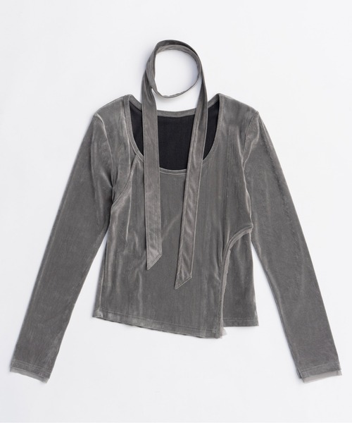 セール】Sheer Velour Asymmetrical Tops/シアーベロアアシメトップス