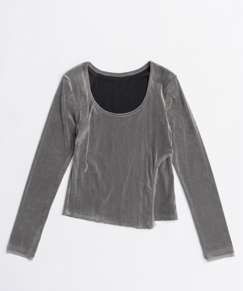 MAISON SPECIAL（メゾンスペシャル）の「Sheer Velour Asymmetrical Tops/シアーベロアアシメトップス（Tシャツ/カットソー・レディース・グレー/ブラック/ブルー・FREE）」の11枚目の写真
