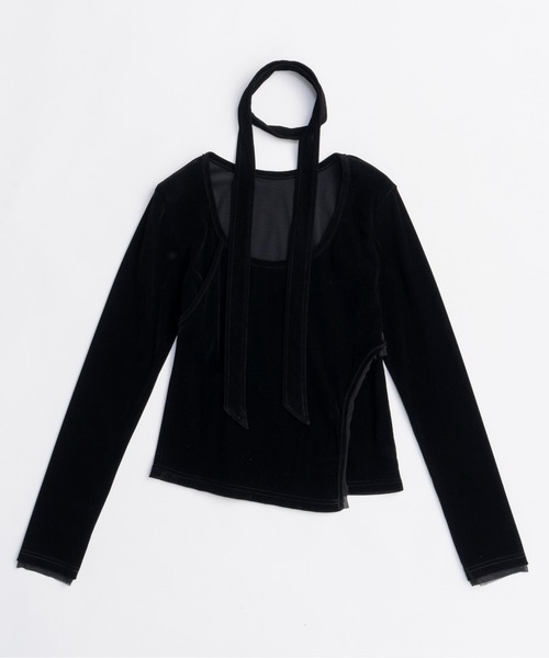MAISON SPECIAL（メゾンスペシャル）の「Sheer Velour Asymmetrical Tops/シアーベロアアシメトップス（Tシャツ/カットソー・レディース・グレー/ブラック/ブルー・FREE）」の12枚目の写真
