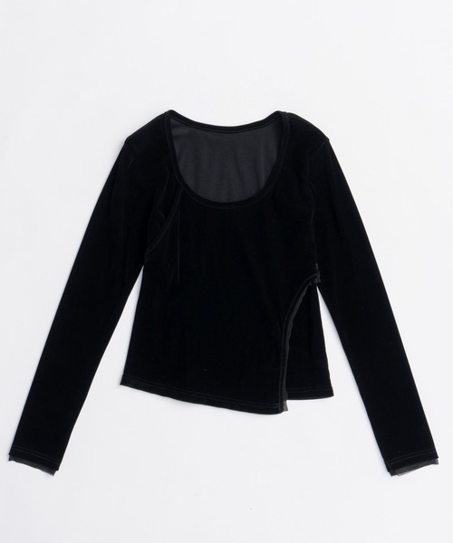MAISON SPECIAL（メゾンスペシャル）の「Sheer Velour Asymmetrical Tops/シアーベロアアシメトップス（Tシャツ/カットソー・レディース・グレー/ブラック/ブルー・FREE）」の13枚目の写真