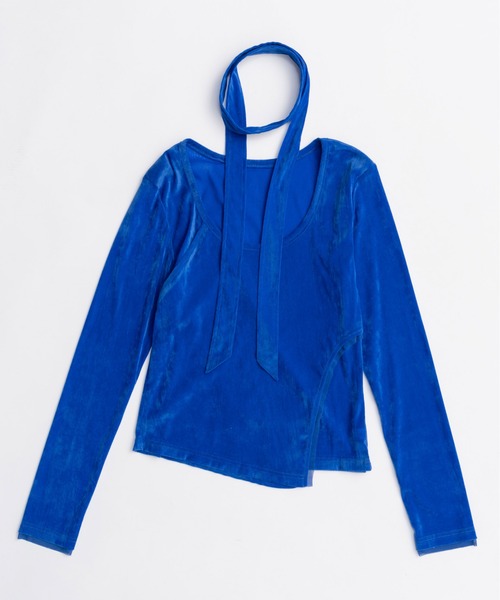 MAISON SPECIAL（メゾンスペシャル）の「Sheer Velour Asymmetrical Tops/シアーベロアアシメトップス（Tシャツ/カットソー・レディース・グレー/ブラック/ブルー・FREE）」の14枚目の写真