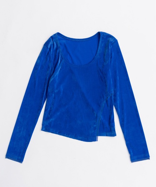 MAISON SPECIAL（メゾンスペシャル）の「Sheer Velour Asymmetrical Tops/シアーベロアアシメトップス（Tシャツ/カットソー・レディース・グレー/ブラック/ブルー・FREE）」の15枚目の写真
