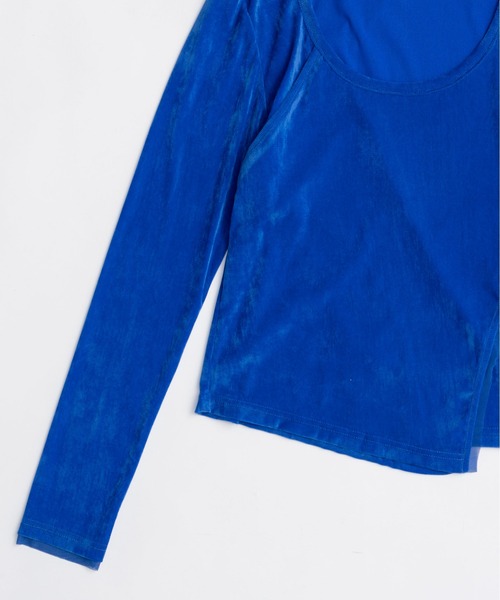 MAISON SPECIAL（メゾンスペシャル）の「Sheer Velour Asymmetrical Tops/シアーベロアアシメトップス（Tシャツ/カットソー・レディース・グレー/ブラック/ブルー・FREE）」の18枚目の写真